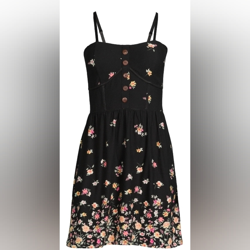NWT No Boundaries Juniors Floral Black Dress With Removable Straps